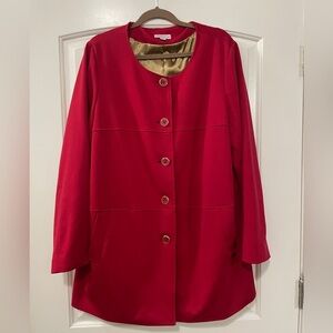 Susan Graver Red Collarless Dress Coat w/ Satin Lining | XL